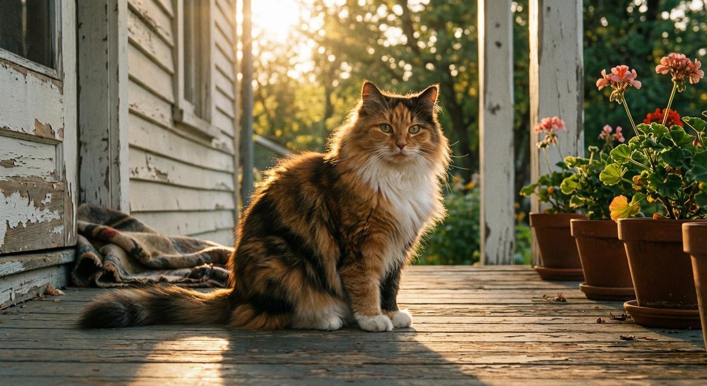阳光下的三花猫